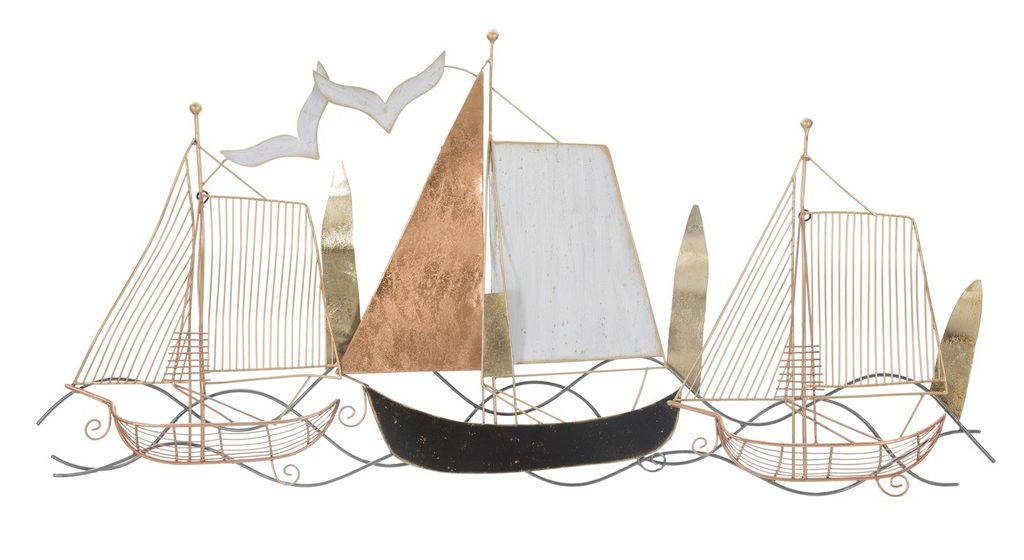 Fali dekoráció, hajók a tengeren, réz színű, arany - EN MER - Butopêa